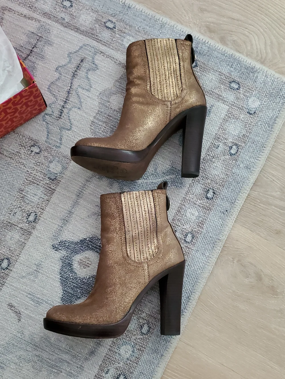Tory Burch Troy Powder Suede Bronze Boots and Box Sz7